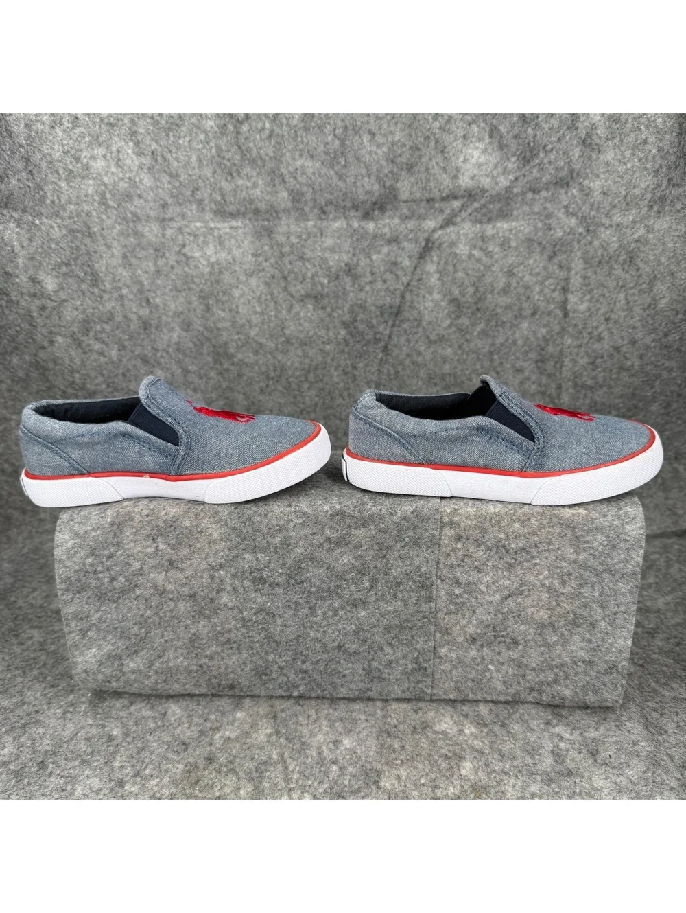 Polo Ralph Lauren Bal Harbour Slip On Shoes Blue Denim Red Toddler Size 9 206